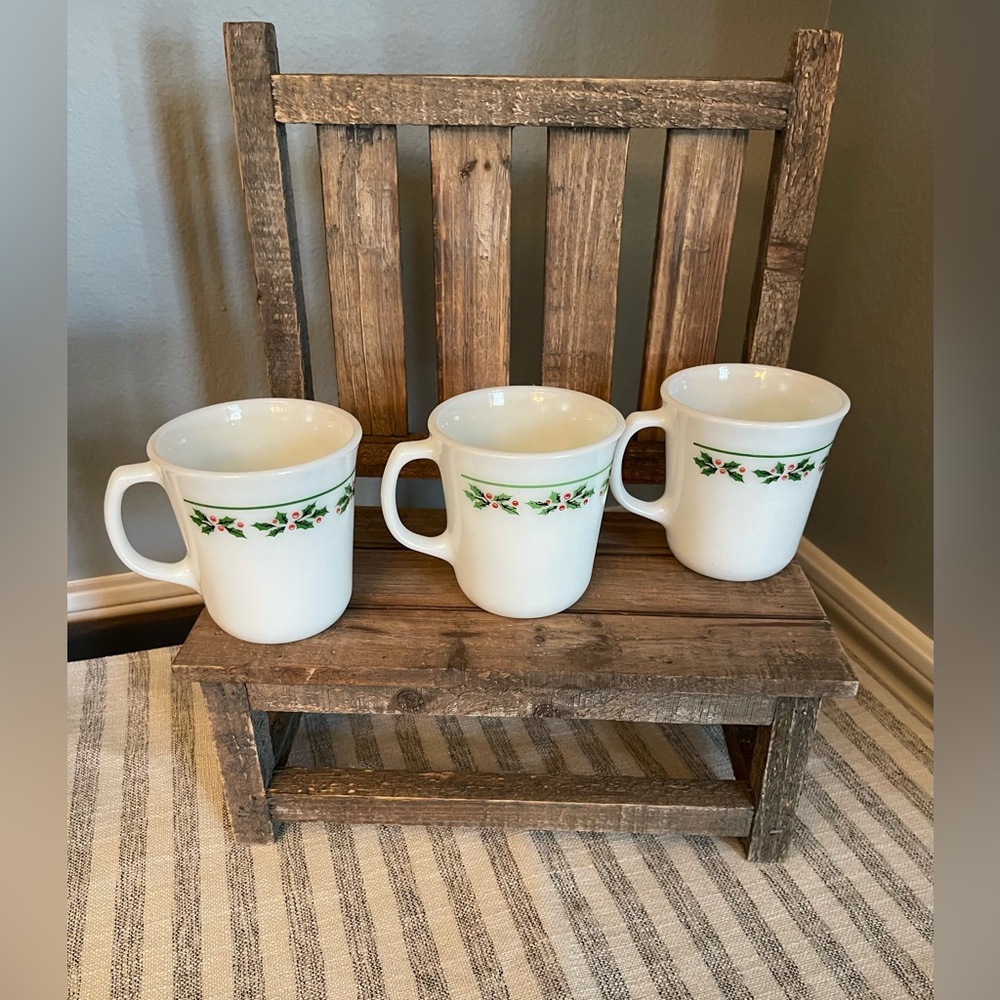 3 Vintage Corningware Christmas Holly Mugs - RETIRED
